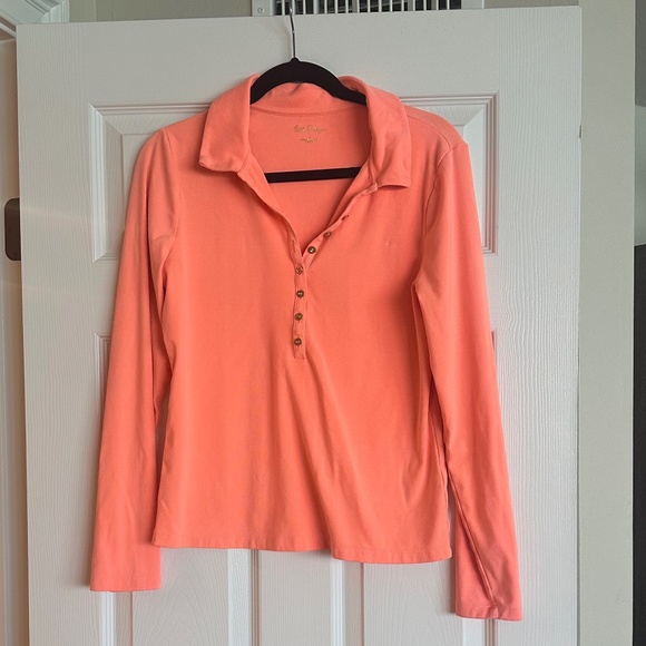 Lilly Pulitzer Women's Reema Polo Top in cantaloupe size large - Picture 2 of 4